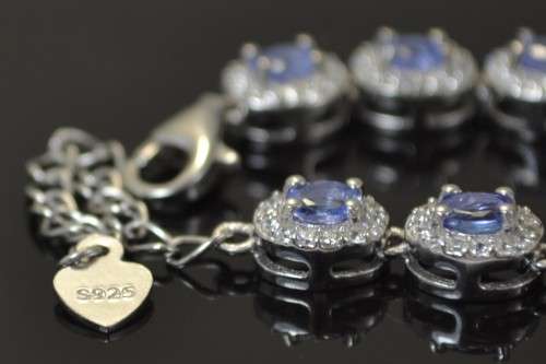 REAL TANZANITE AND CZ 925 SILVER BRACELET