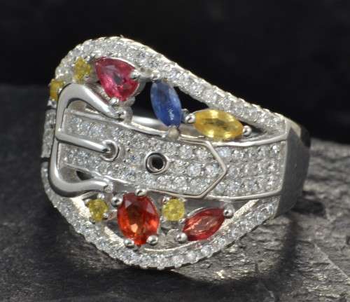 For Crystal-CityREAL FANCY SAPPHIRE BELT DESIGN 925 SILVER RING SIZE 8