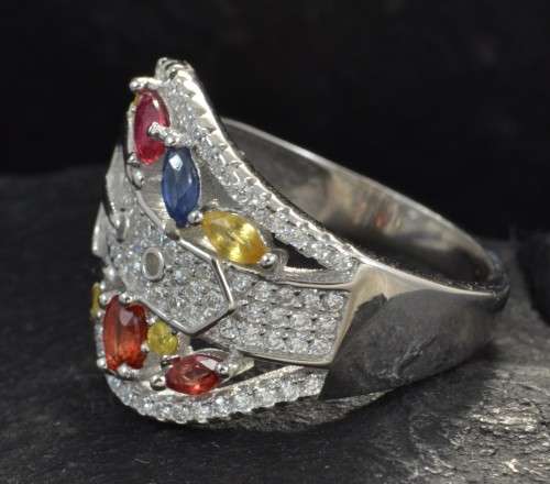 For Crystal-CityREAL FANCY SAPPHIRE BELT DESIGN 925 SILVER RING SIZE 8