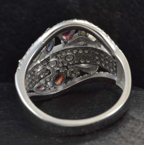 For Crystal-CityREAL FANCY SAPPHIRE BELT DESIGN 925 SILVER RING SIZE 8