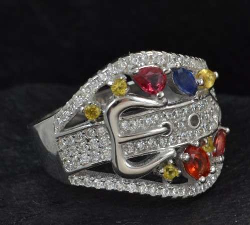 For Crystal-CityREAL FANCY SAPPHIRE BELT DESIGN 925 SILVER RING SIZE 8
