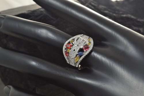 For Crystal-CityREAL FANCY SAPPHIRE BELT DESIGN 925 SILVER RING SIZE 8