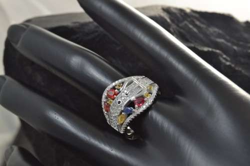 For Crystal-CityREAL FANCY SAPPHIRE BELT DESIGN 925 SILVER RING SIZE 8