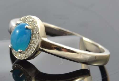 DAINTY REAL RICH BLUE FORE OPAL AND CZ 925 SILVER RING SIZE 8