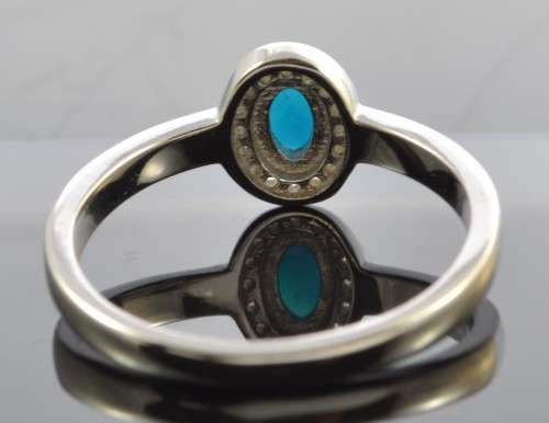 DAINTY REAL RICH BLUE FORE OPAL AND CZ 925 SILVER RING SIZE 8