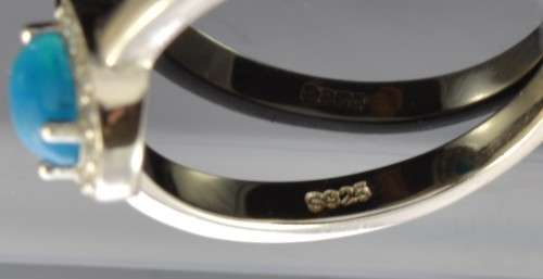 DAINTY REAL RICH BLUE FORE OPAL AND CZ 925 SILVER RING SIZE 8