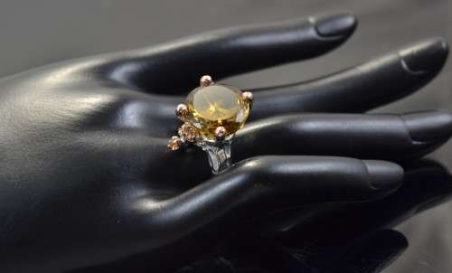 NATURAL AAA COGNAC QUARTZ AND CITRINE 925 SILVER RING SIZE 7.25