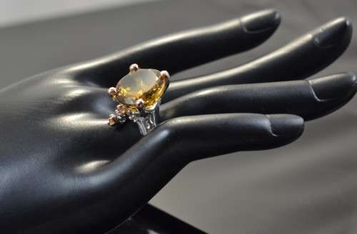 NATURAL AAA COGNAC QUARTZ AND CITRINE 925 SILVER RING SIZE 7.25