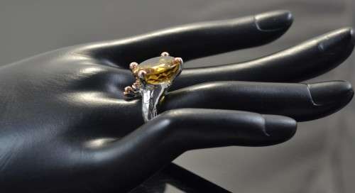 NATURAL AAA COGNAC QUARTZ AND CITRINE 925 SILVER RING SIZE 7.25