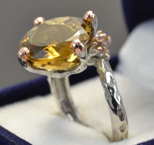 NATURAL AAA COGNAC QUARTZ AND CITRINE 925 SILVER RING SIZE 7.25