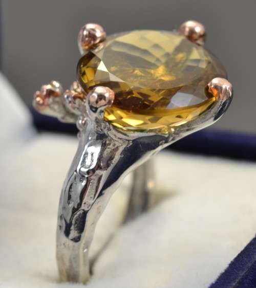 NATURAL AAA COGNAC QUARTZ AND CITRINE 925 SILVER RING SIZE 7.25