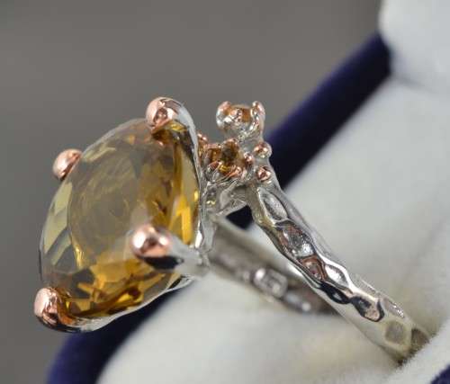 NATURAL AAA COGNAC QUARTZ AND CITRINE 925 SILVER RING SIZE 7.25