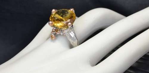 NATURAL AAA COGNAC QUARTZ AND CITRINE 925 SILVER RING SIZE 7.25