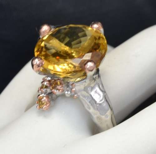 NATURAL AAA COGNAC QUARTZ AND CITRINE 925 SILVER RING SIZE 7.25