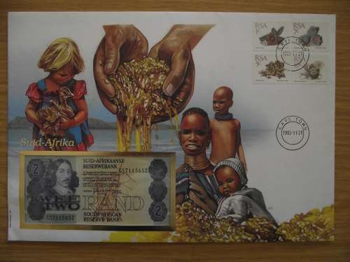 RSA - 1993 - PHILSWISS SPECIAL FDC WITH UNC DE KOCK R2 NOTE - SCARSE ITEM