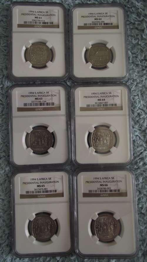 1994 PRESIDENTIAL INAUGURATION  NGC MS 61 TO MS 66  ( 6 COINS )