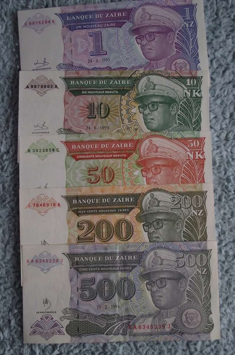 BANQUE DU ZAIRE : 5 X UNC NOTES 1993/1994