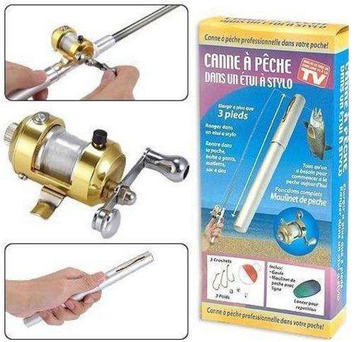 Fishing Rod In a Pen Case **PACK INCL** Rod,Reel,Line,Hooks,Weights,Bobber & Practice Casting Weight