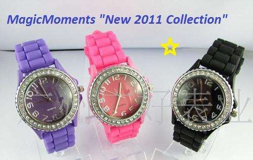 "STUNNING NEW 2011 RANGE" LUXURY ELEGANT SILICONE & S/STEEL DIAMANTE WATCH
