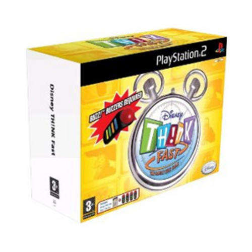 FREE SHIPPING - PS2 Disney Think Fast Game + 4 x Buzzers Family Fun Quiz Game - "Brand New & Sealed"
