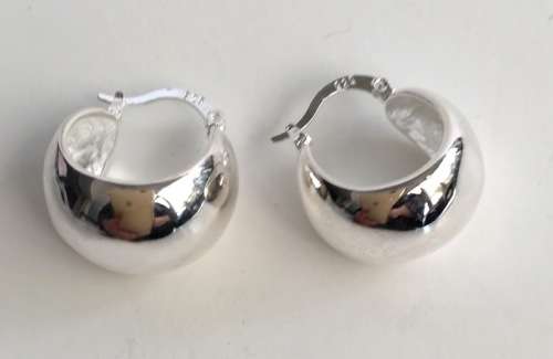 Silver 925 Wide Hoop Earrings