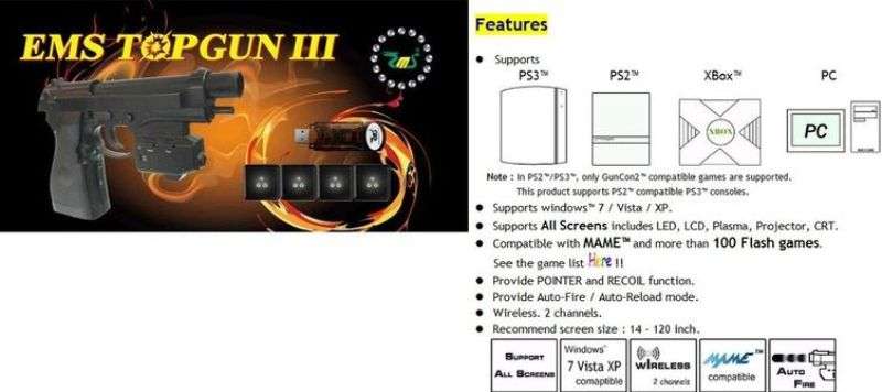 Topgun III Light gun for PC XBOX PS2 PS3 Wireless