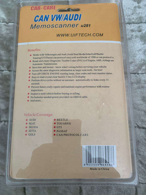 Scanner u281 VW, Audi, Seat, Passat, Skoda