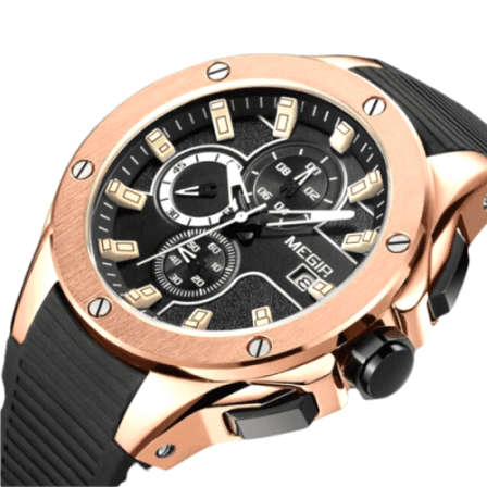 $$$BARGAIN R1 START$$$ MEGIR 2053 BLACK AND GOLD MENS CHRONOGRAPH WATCH