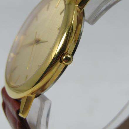 MENS GOLD PLATED ART DRESS WATCH WITH GENUINE LEATHER STRAP