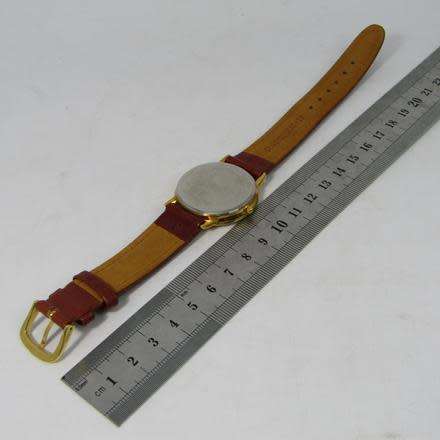 MENS GOLD PLATED ART DRESS WATCH WITH GENUINE LEATHER STRAP