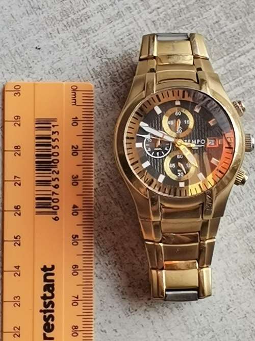 MENS GOLD PLATED TEMPO 100M CHRONOGRAPH WATCH IN EXCELLENT CONDITIONL