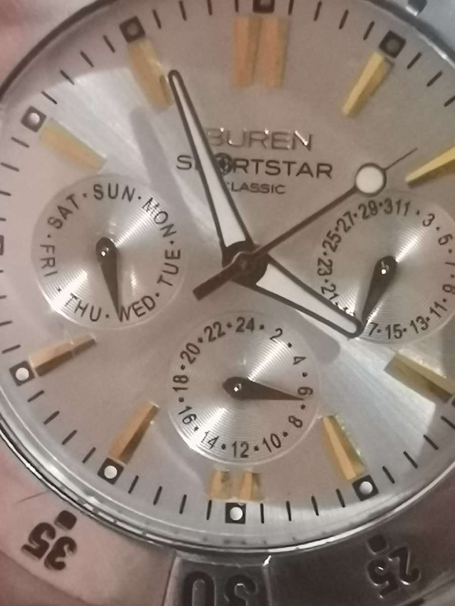 BUREN SPORTSTAR CLASSIC MENS STAINLESS STEEL WATCH IN EXCELLENT WORKING CONDITION