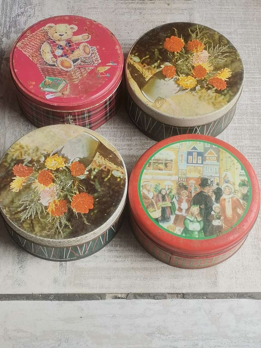 4 x VINTAGE CAKE/BISCUIT TINS - BIDDING FOR ALL