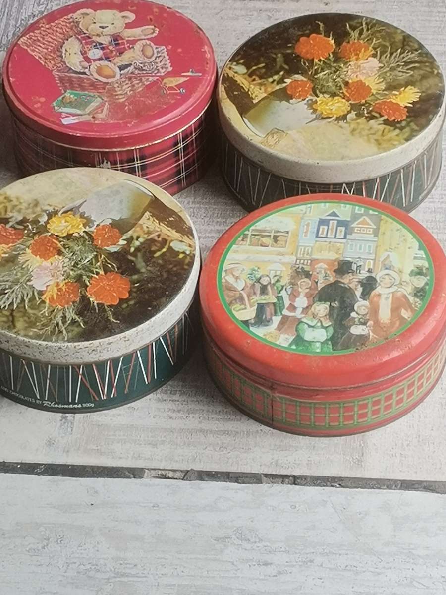 4 x VINTAGE CAKE/BISCUIT TINS - BIDDING FOR ALL