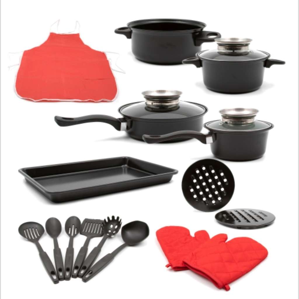 NEW ALPINE GREY 19 PIECE IRON NON STICK COOKWARE POT SET - BLACK