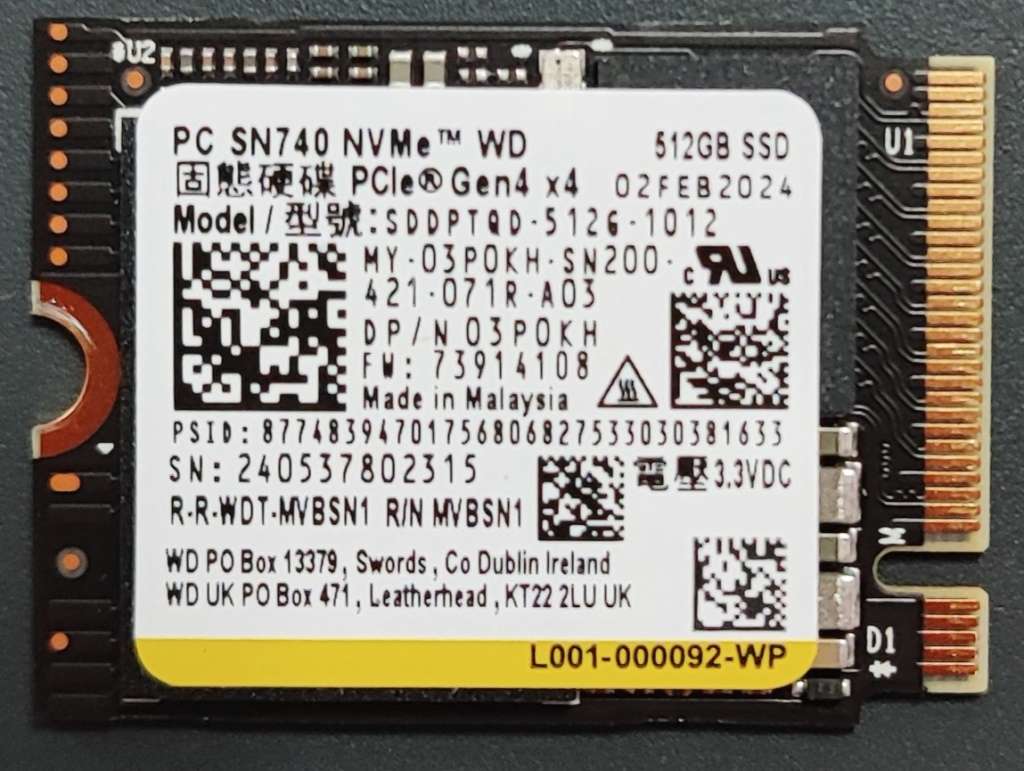 SSD - 512GB NVMe SSD - WD SN 740 - Brand New