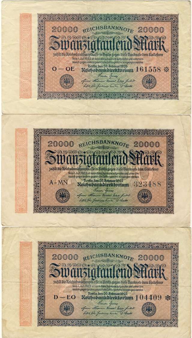Germany - 20000 Mark Variants, 1923, 4 x Twenry Thousand Mark Notes, p85