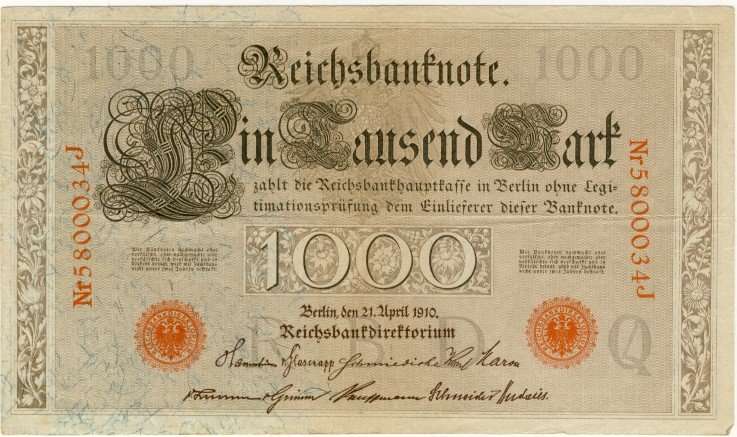 Germany - 1000 Mark , 1910, One Thousand Mark Note, p44b Red variant
