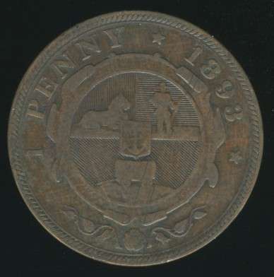 ZAR 1893 Penny coin, 1d , South Africa, No reserve