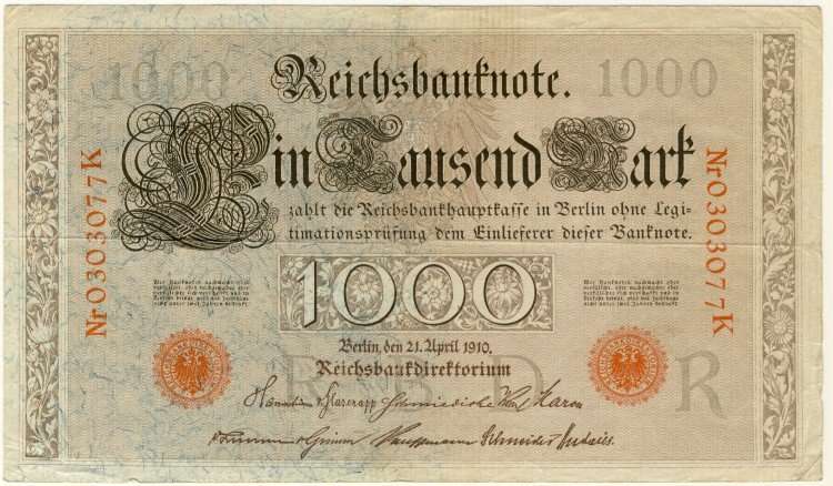 Germany - 1000 Mark , 1910, One Thousand Mark Note, p44b Red variant