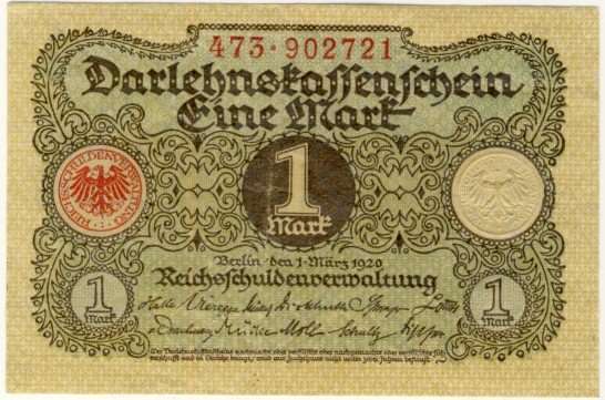 Germany - 1 Mark, 1920, One Mark , p58, Weimar Republic