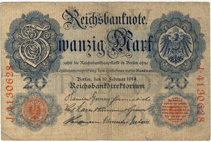 Germany - 20 Mark, 1914, Twenty Mark Note, p46 b
