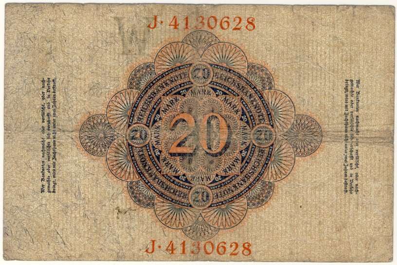 Germany - 20 Mark, 1914, Twenty Mark Note, p46 b