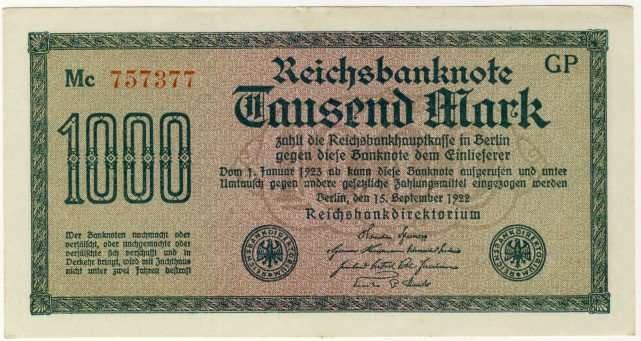 Germany - 1000 Mark , 1922, One Thousand Mark Note, p76 g