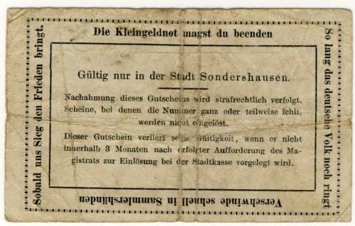 Notgeld 1914 - 1921, 50 Pfennig, Germany -  Sondershausen