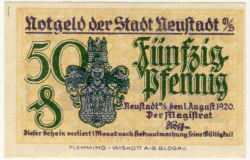 Notgeld 1914 - 1921, 50 Pfennig, Germany -  Neustadt