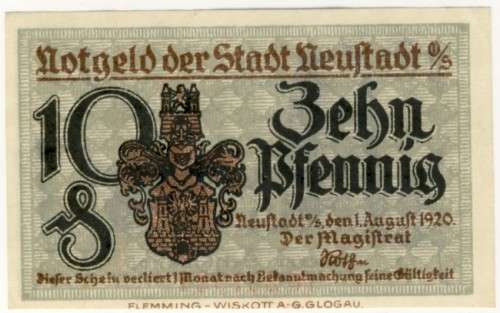 Notgeld 1914 - 1921, 10 Pfennig, Germany -  Neustadt