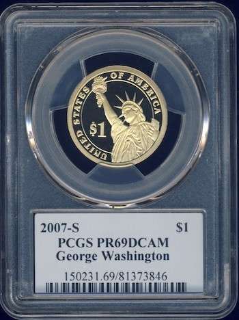 2007 PCGS Graded Proof-69 DCam, Presidential Dollar, $1, USA, America, George Washington