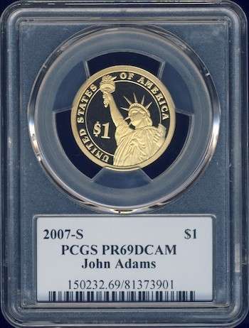 2007 PCGS Graded Proof-69 DCam, Presidential Dollar, $1, USA, America, John Adams