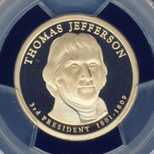 2007 PCGS Graded Proof-69 DCam, Presidential Dollar, $1, USA, America, Thomas Jefferson